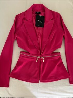 privy Fuchsia Peplum Zip Front Blazer